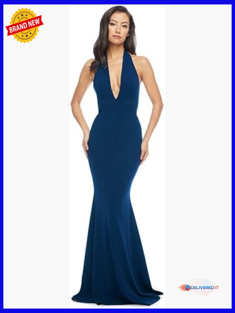 Sleeveless Halter Plunging Long Stretch Gown Bodycon Maxi Dress